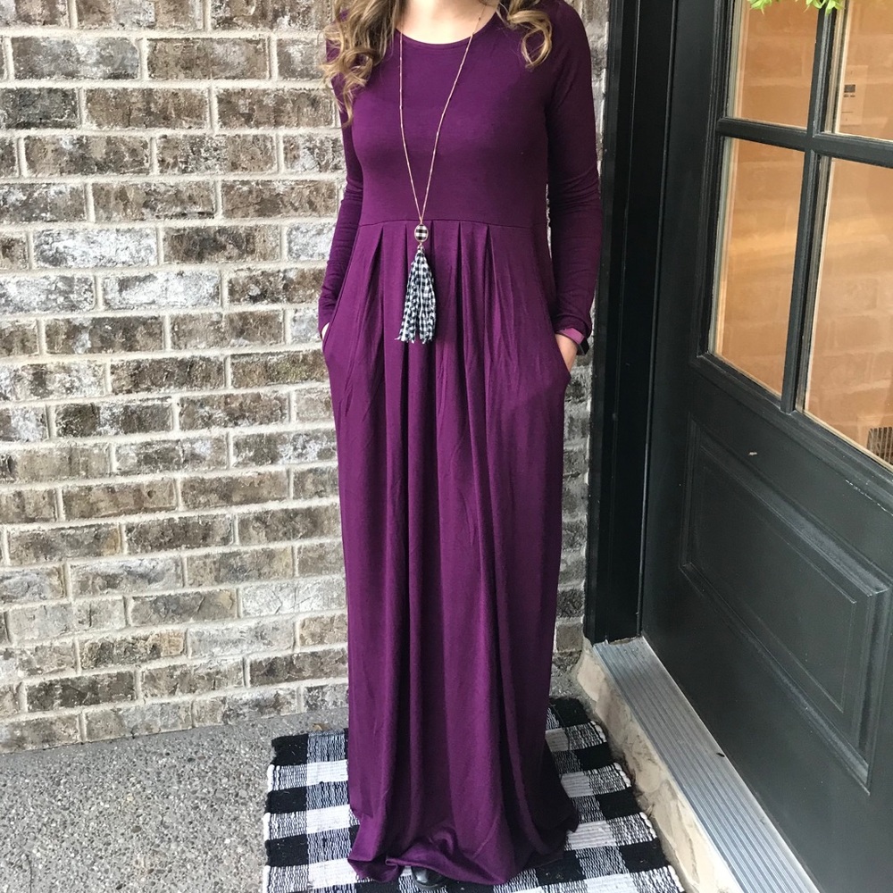 ZENANA Purple Maxi shirt dress pockets NEW